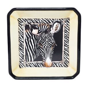 Vintage M Stark Buckley African Safari Zebra Square Serving Plate Platter